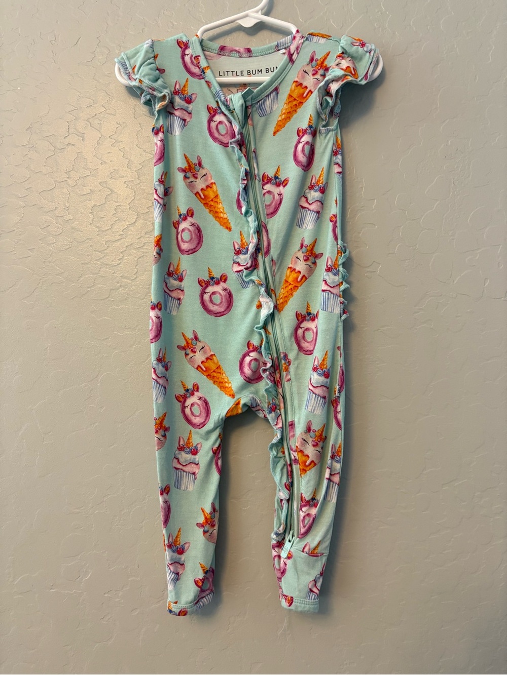 Little Bum Bums unicorn donut and ice cream ruffle bamboo romper 12-18 months